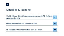 Das Bild zeigt einen Screenshot von DiPS.kommunal zum Bereich Aktuelles & Termine.