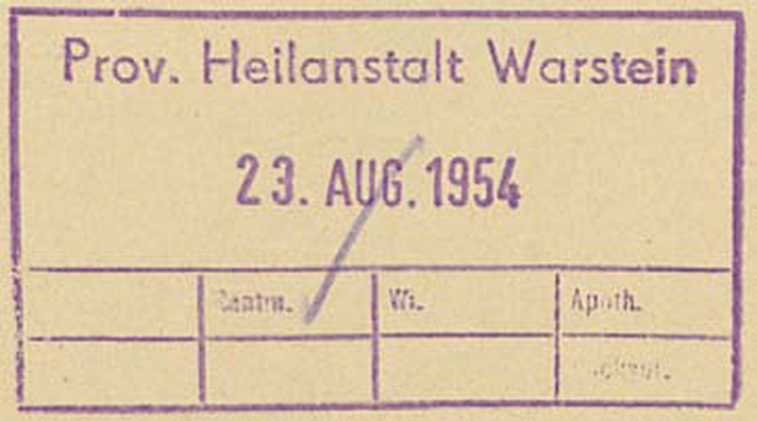 Stempel der Provinzial Heilanstalt Warstein vom 23. August 1954